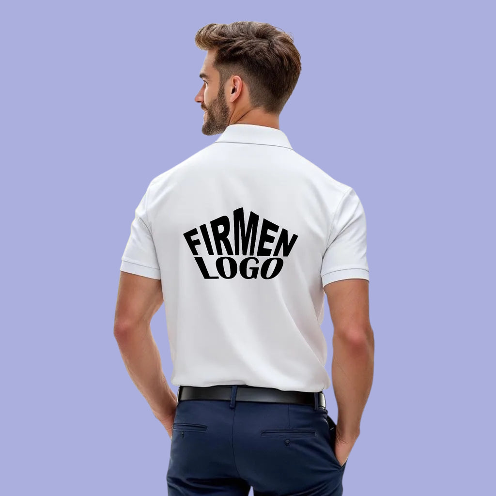 Weißes Herren Poloshirt personalisiert mit Firmenlogo