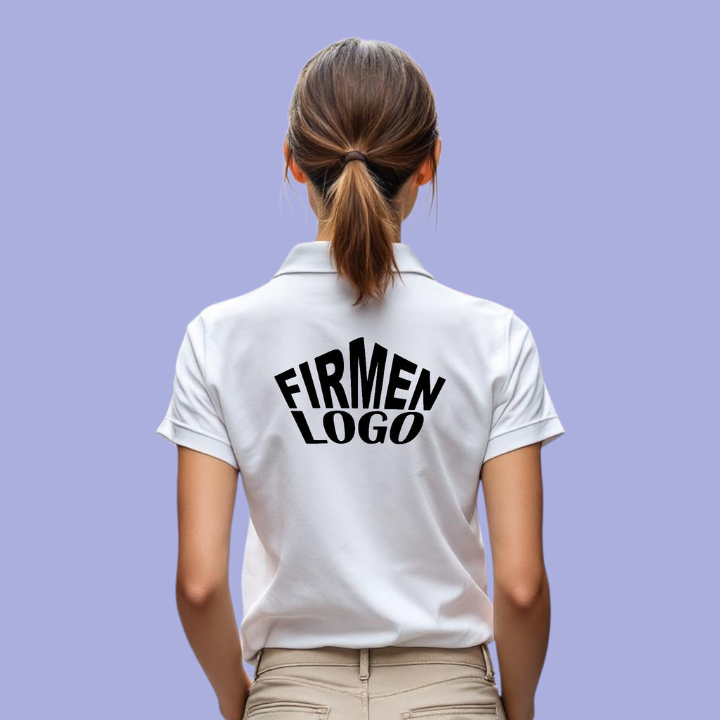 Weißes Damen Poloshirt personalisiert mit Firmenlogo