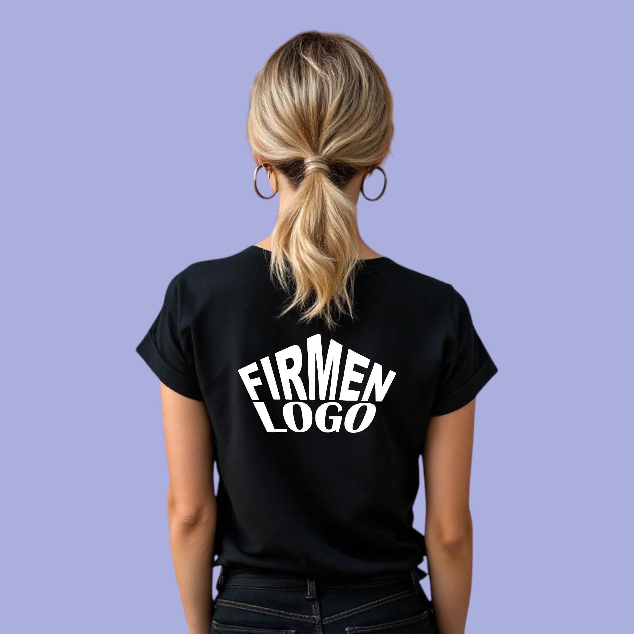 Schwarzes Damen T‑Shirt personalisiert mit Firmenlogo