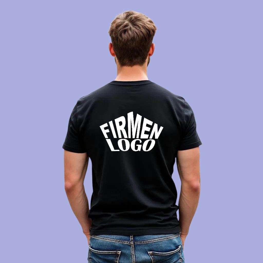 Schwarzes Herren T‑Shirt personalisiert mit Firmenlogo