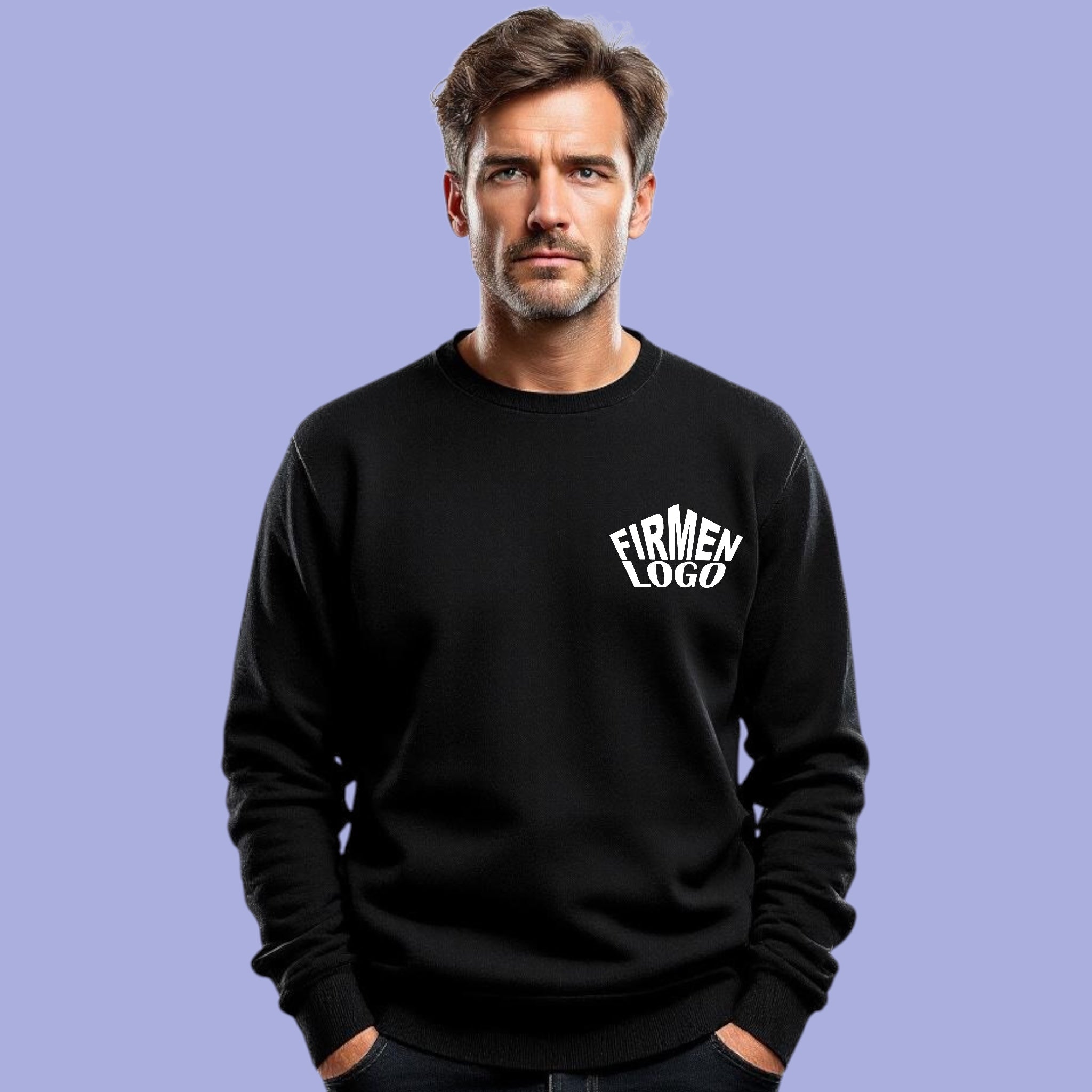 Schwarzer Unisex Firmen Pullover personalisiert mit Logo