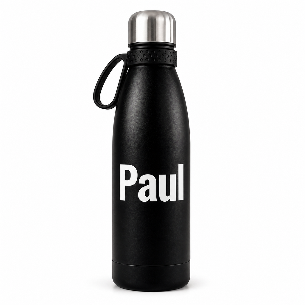 Schwarze Personalisierte Trinkflasche 700ml  mit Namen aus Edelstahl