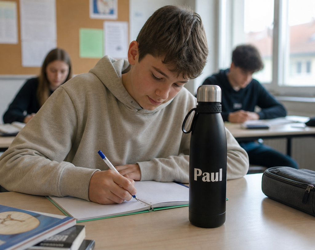 Schwarze Personalisierte Trinkflasche 700ml  mit Namen aus Edelstahl