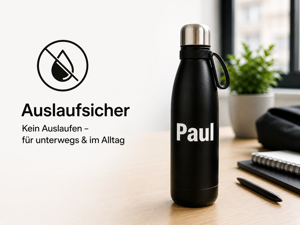 Schwarze Personalisierte Trinkflasche 700ml  mit Namen aus Edelstahl