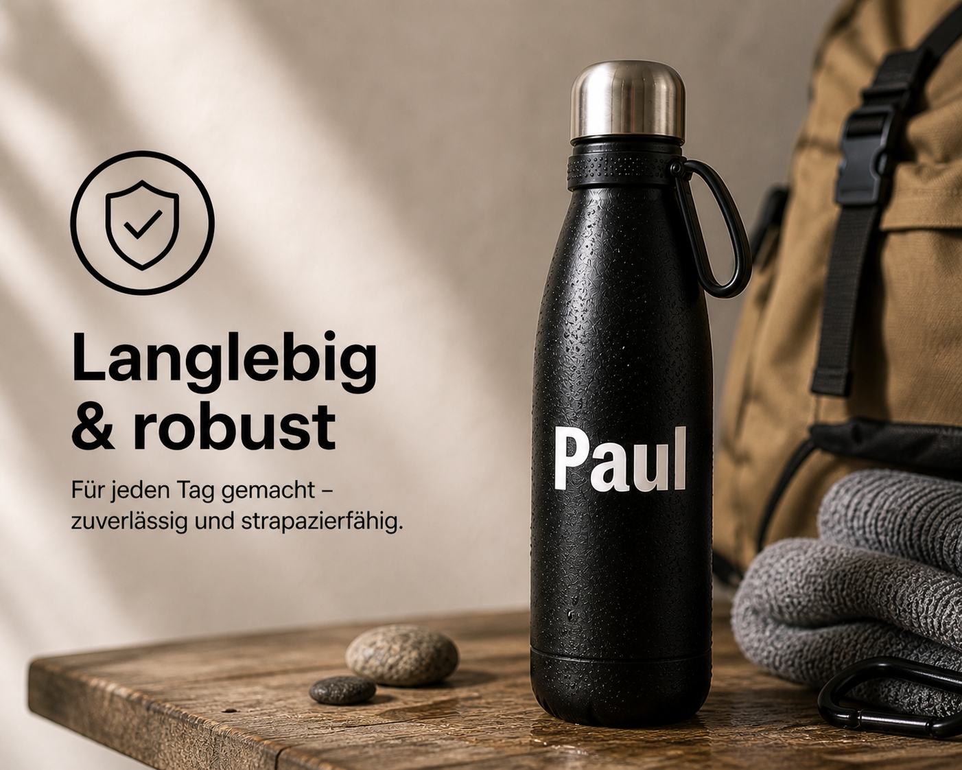 Schwarze Personalisierte Trinkflasche 700ml  mit Namen aus Edelstahl