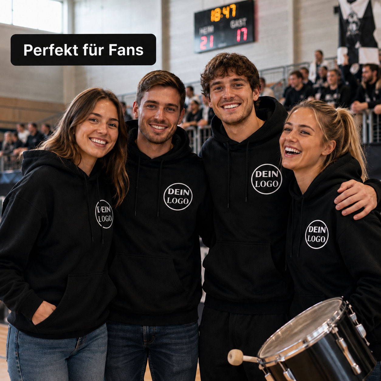 Schwarzer Unisex Hoodie personalisiert mit Vereinslogo
