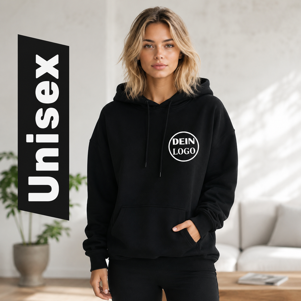 Schwarzer Unisex Hoodie personalisiert mit Vereinslogo