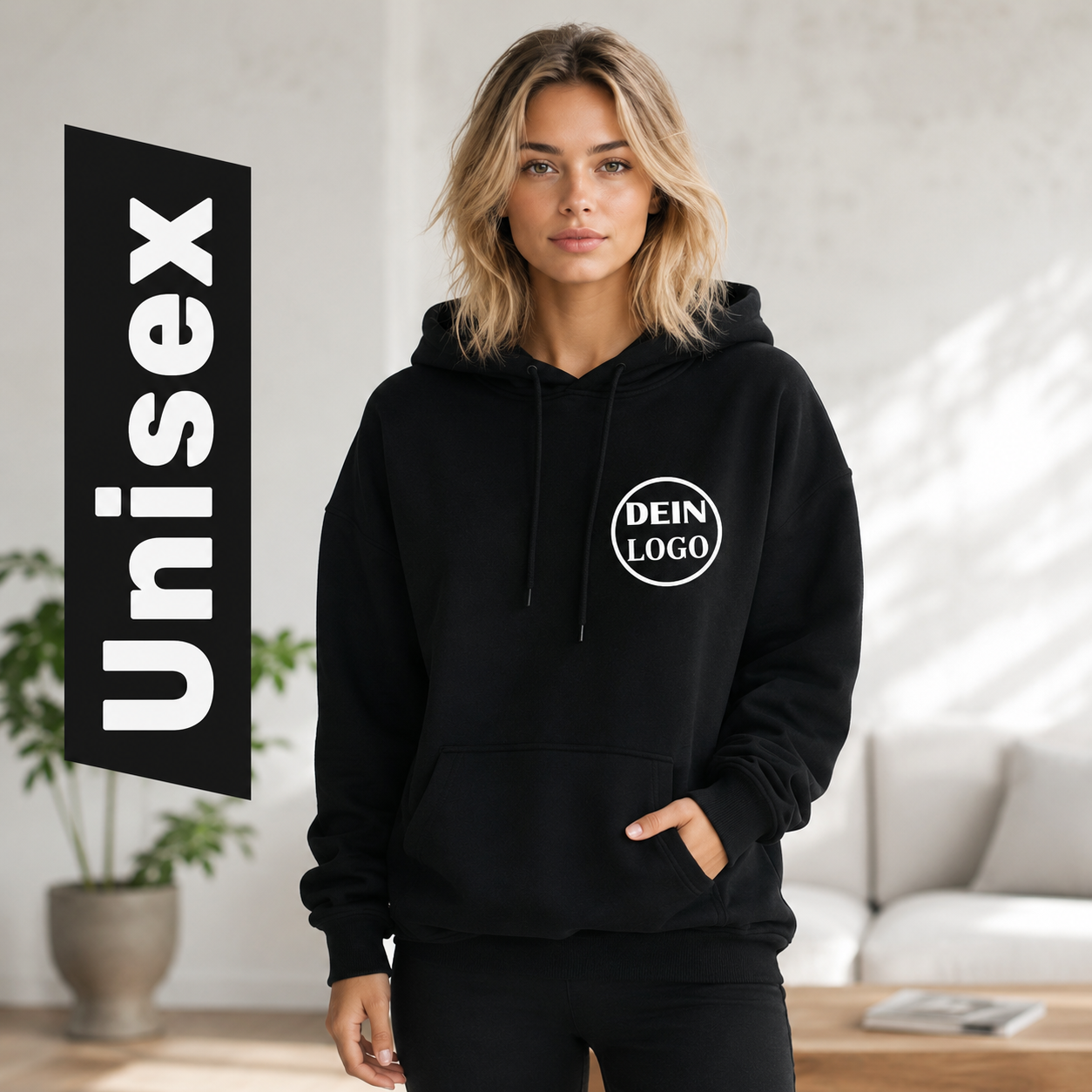 Schwarzer Unisex Hoodie personalisiert mit Vereinslogo