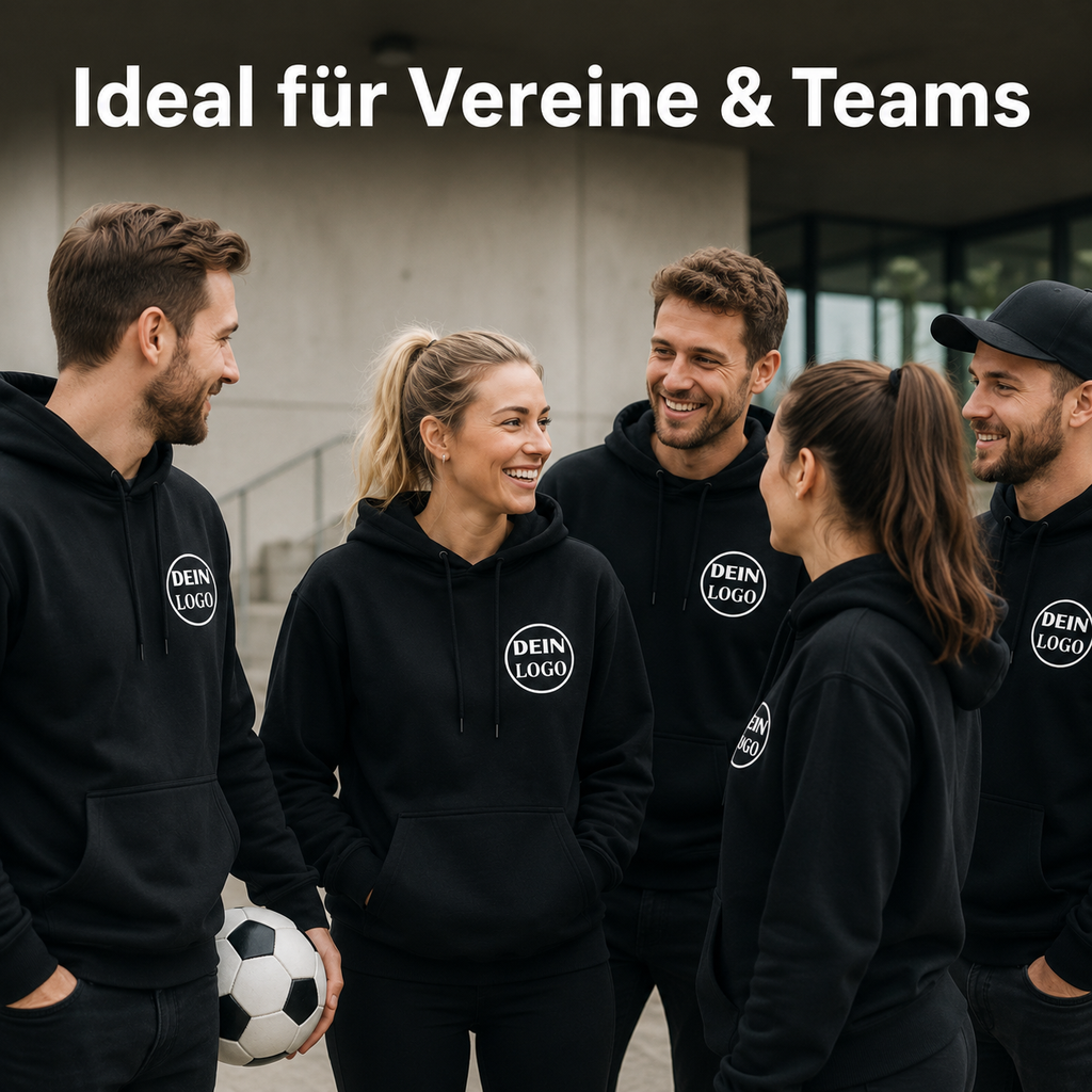 Schwarzer Unisex Hoodie personalisiert mit Vereinslogo
