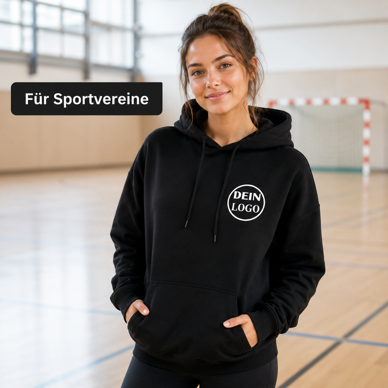 Schwarzer Unisex Hoodie personalisiert mit Vereinslogo