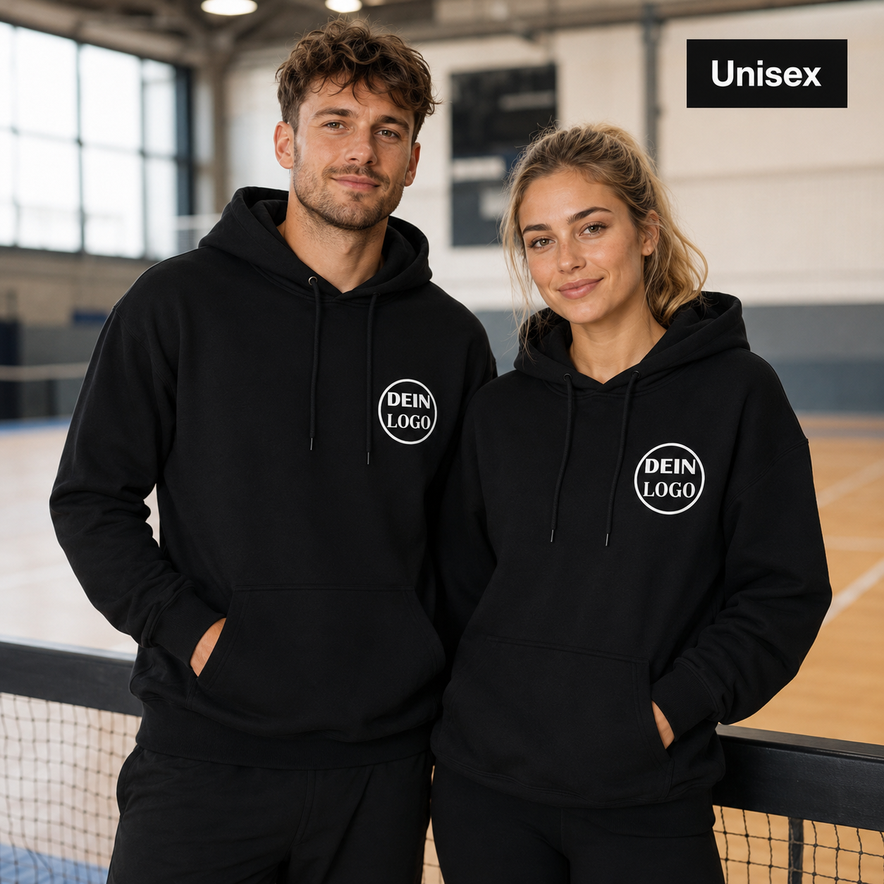Schwarzer Unisex Hoodie personalisiert mit Vereinslogo