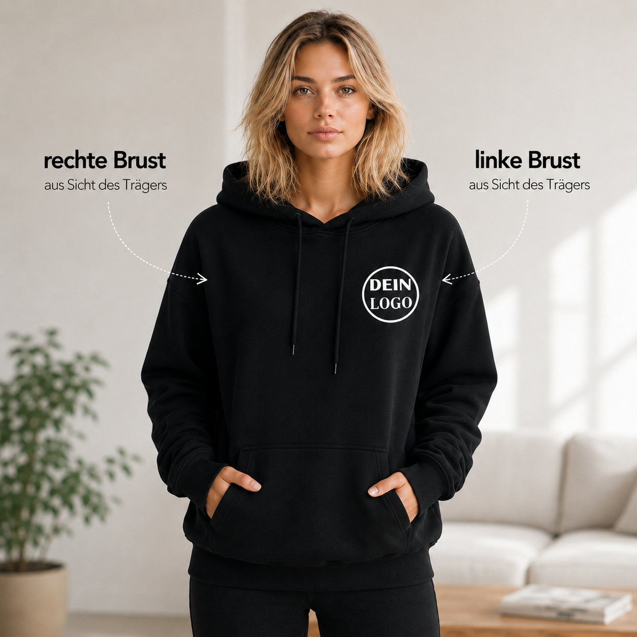 Schwarzer Unisex Hoodie personalisiert mit Vereinslogo