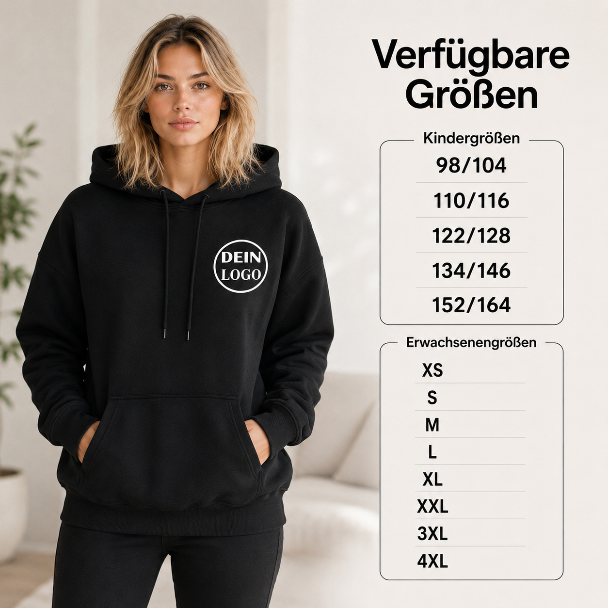 Schwarzer Unisex Hoodie personalisiert mit Vereinslogo