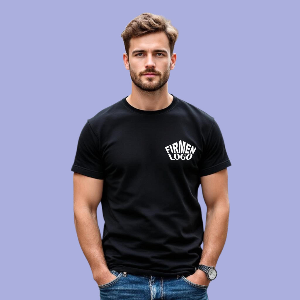 Schwarzes Herren T‑Shirt personalisiert mit Firmenlogo