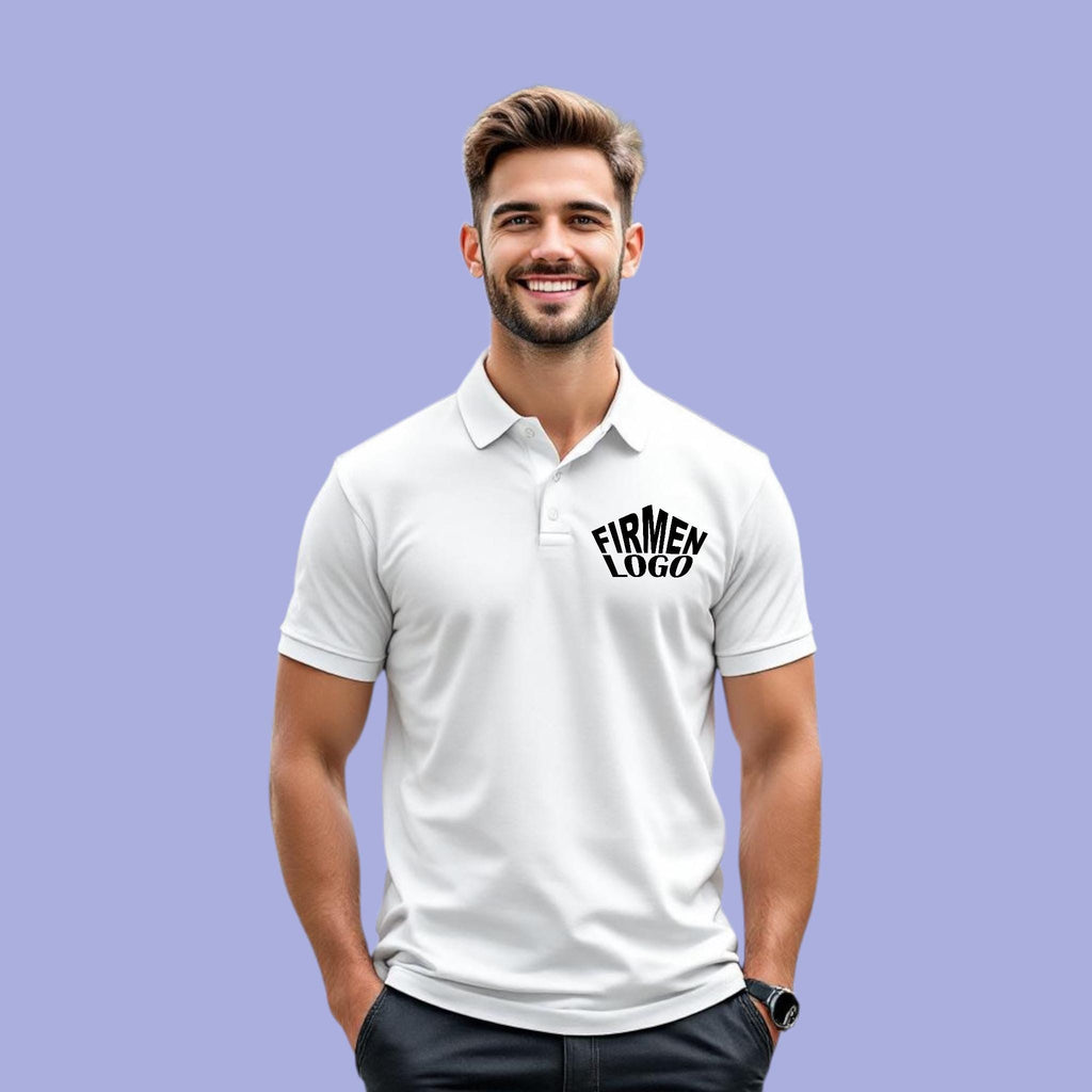 Weißes Herren Poloshirt personalisiert mit Firmenlogo