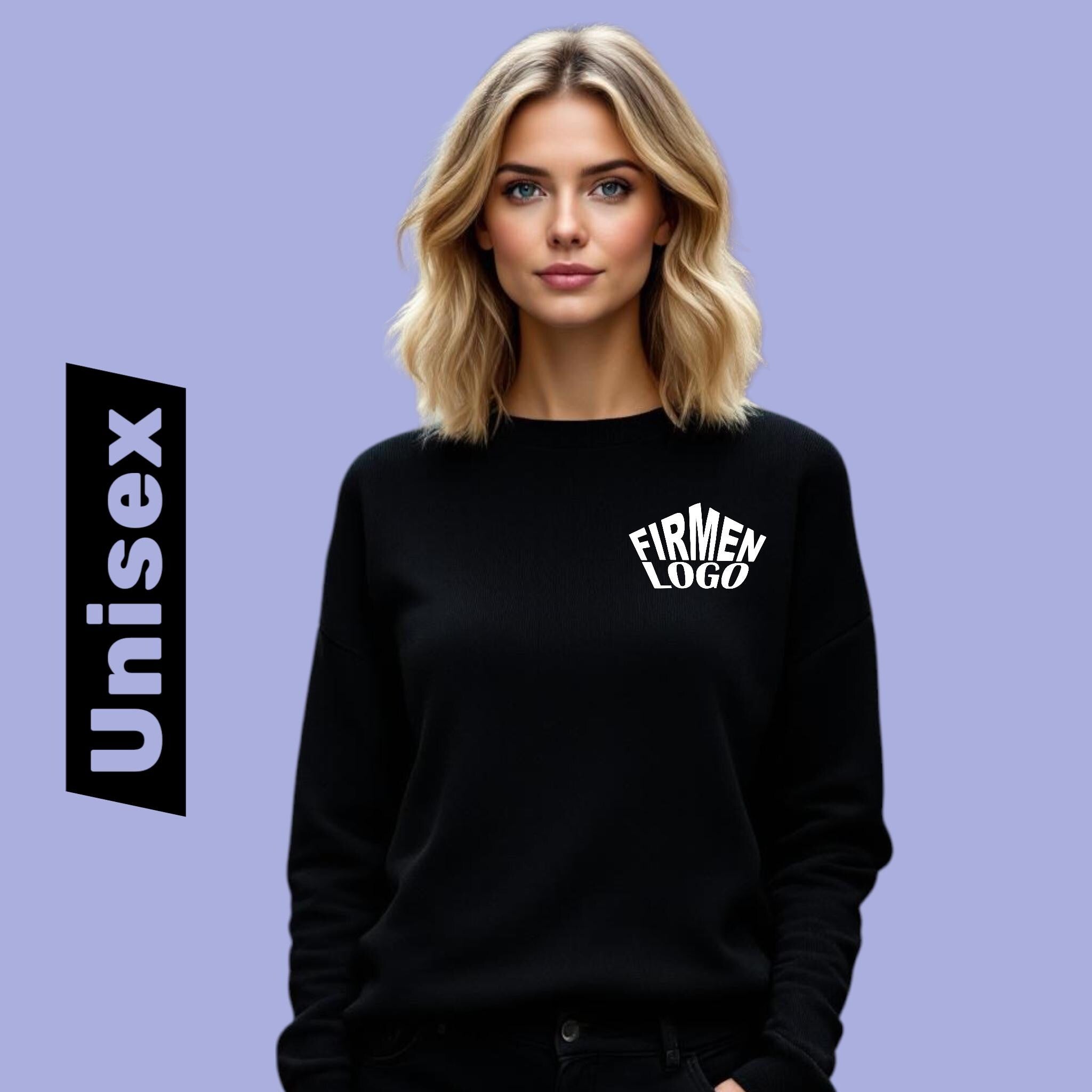 Schwarzer Unisex Firmen Pullover personalisiert mit Logo
