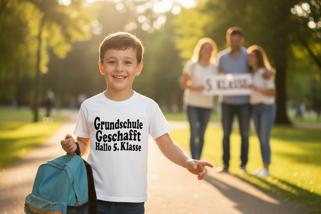 Grundschulabschluss T-Shirt „Grundschule geschafft Hallo 5. Klasse“