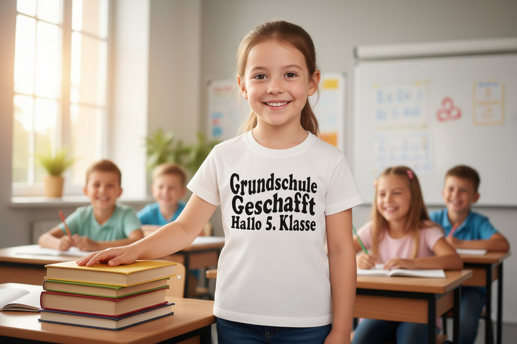 Grundschulabschluss T-Shirt „Grundschule geschafft Hallo 5. Klasse“