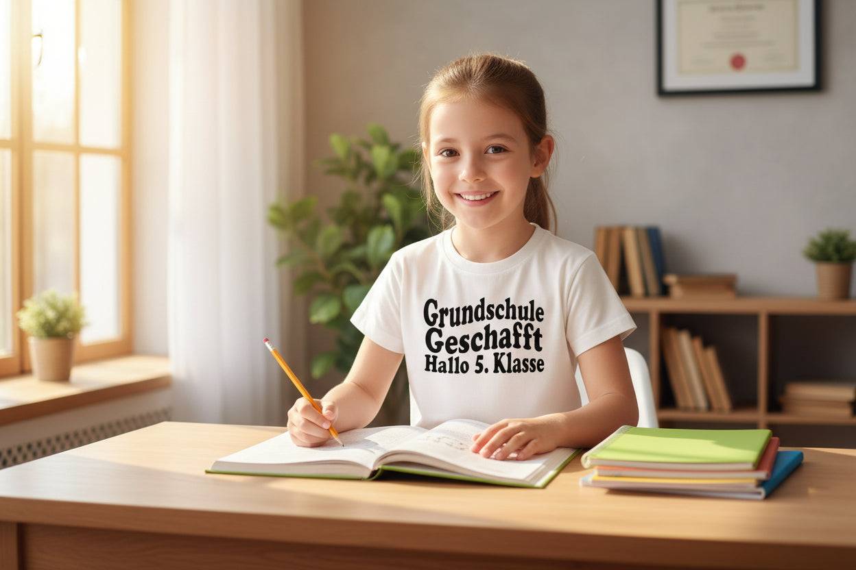 Grundschulabschluss T-Shirt „Grundschule geschafft Hallo 5. Klasse“