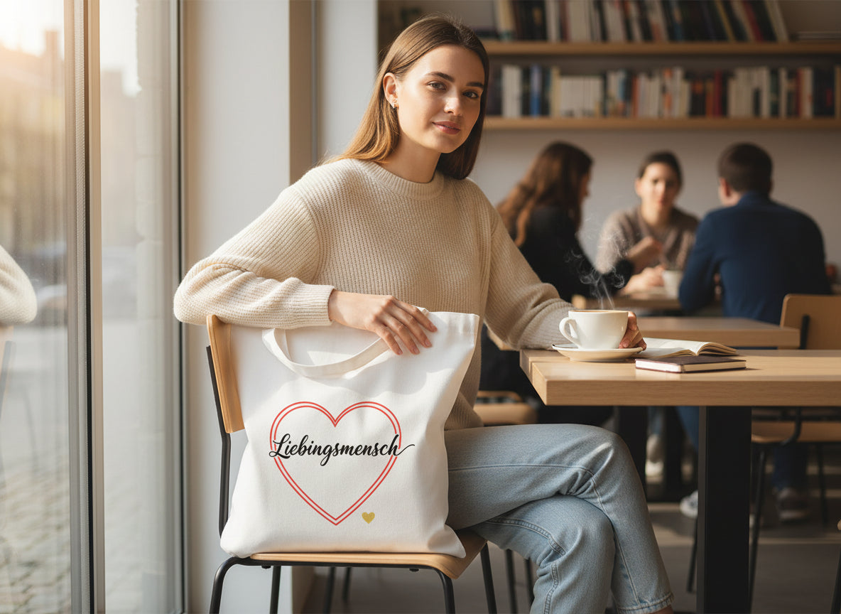Jutebeutel Lieblingsmensch  mit Herz Design