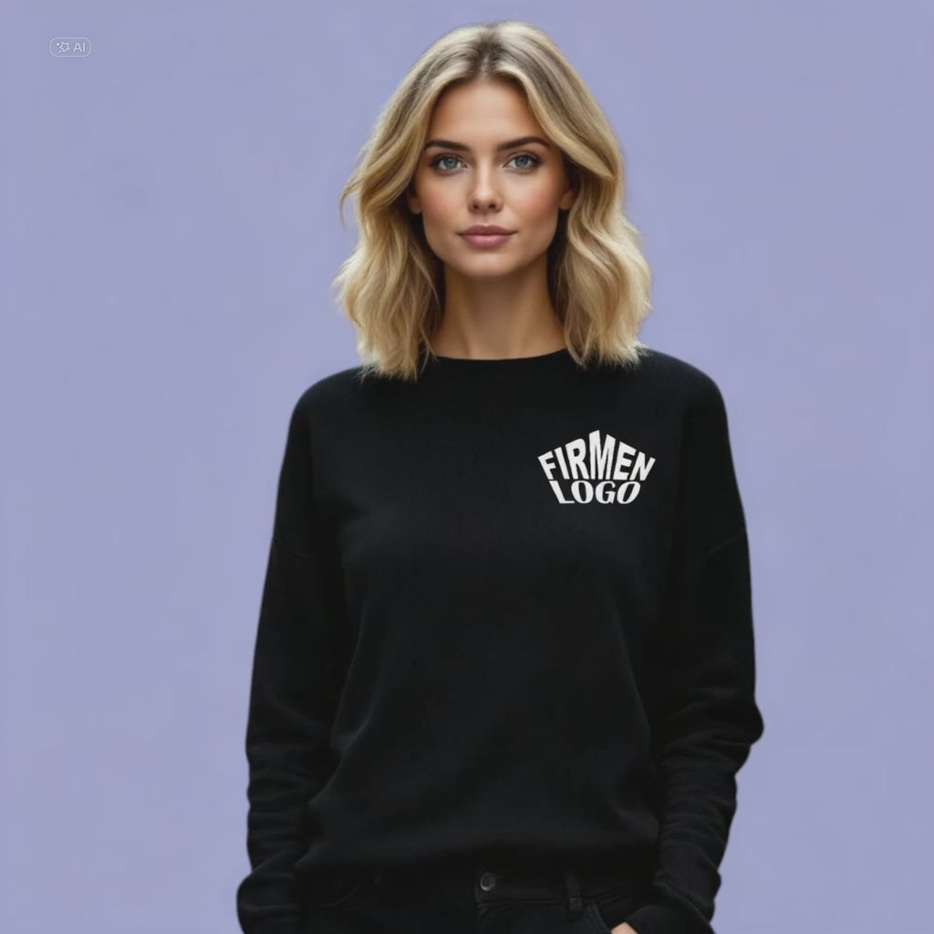 Schwarzer Unisex Firmen Pullover personalisiert mit Logo