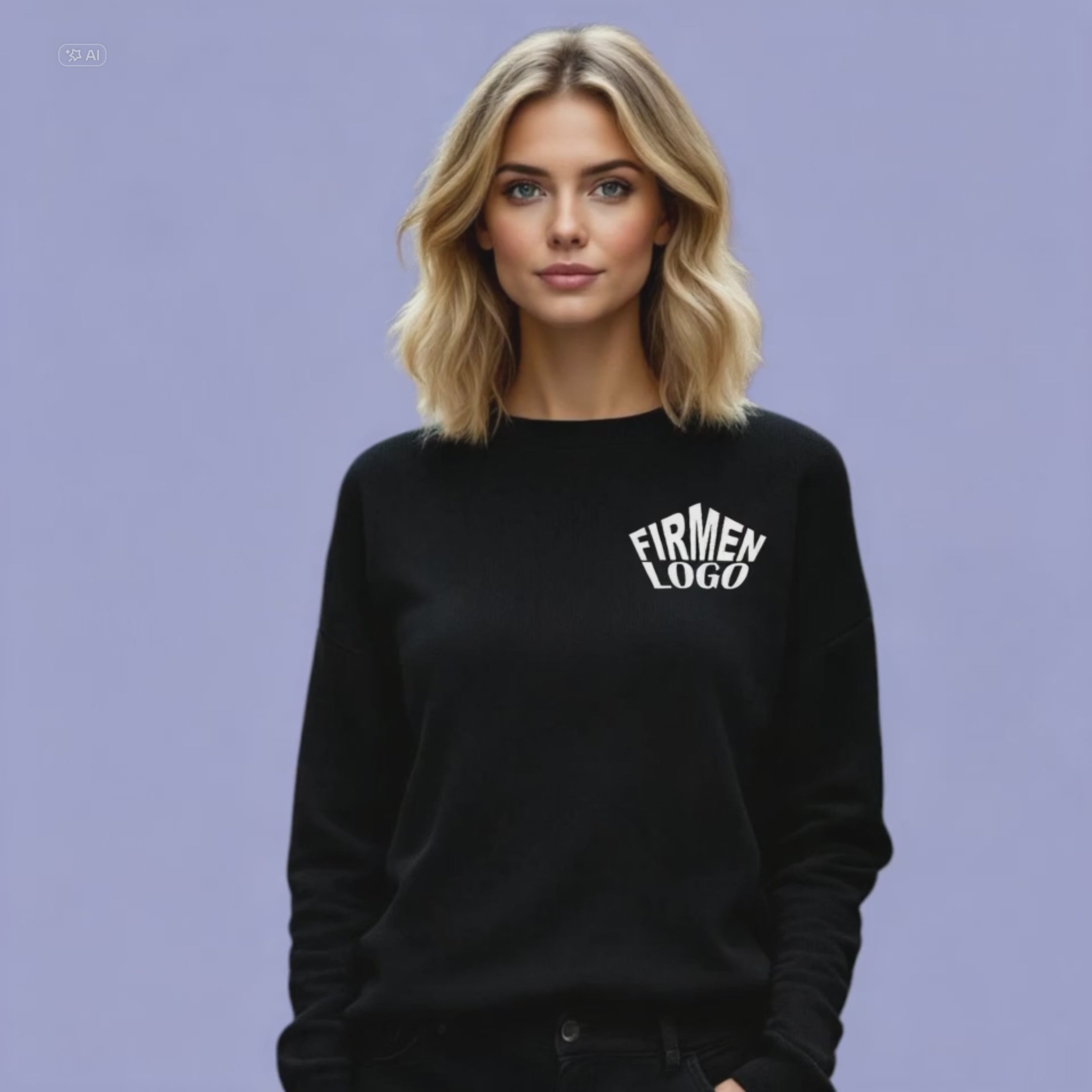 Schwarzer Unisex Firmen Pullover personalisiert mit Logo