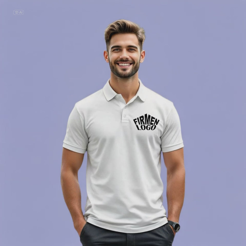 Weißes Herren Poloshirt personalisiert mit Firmenlogo