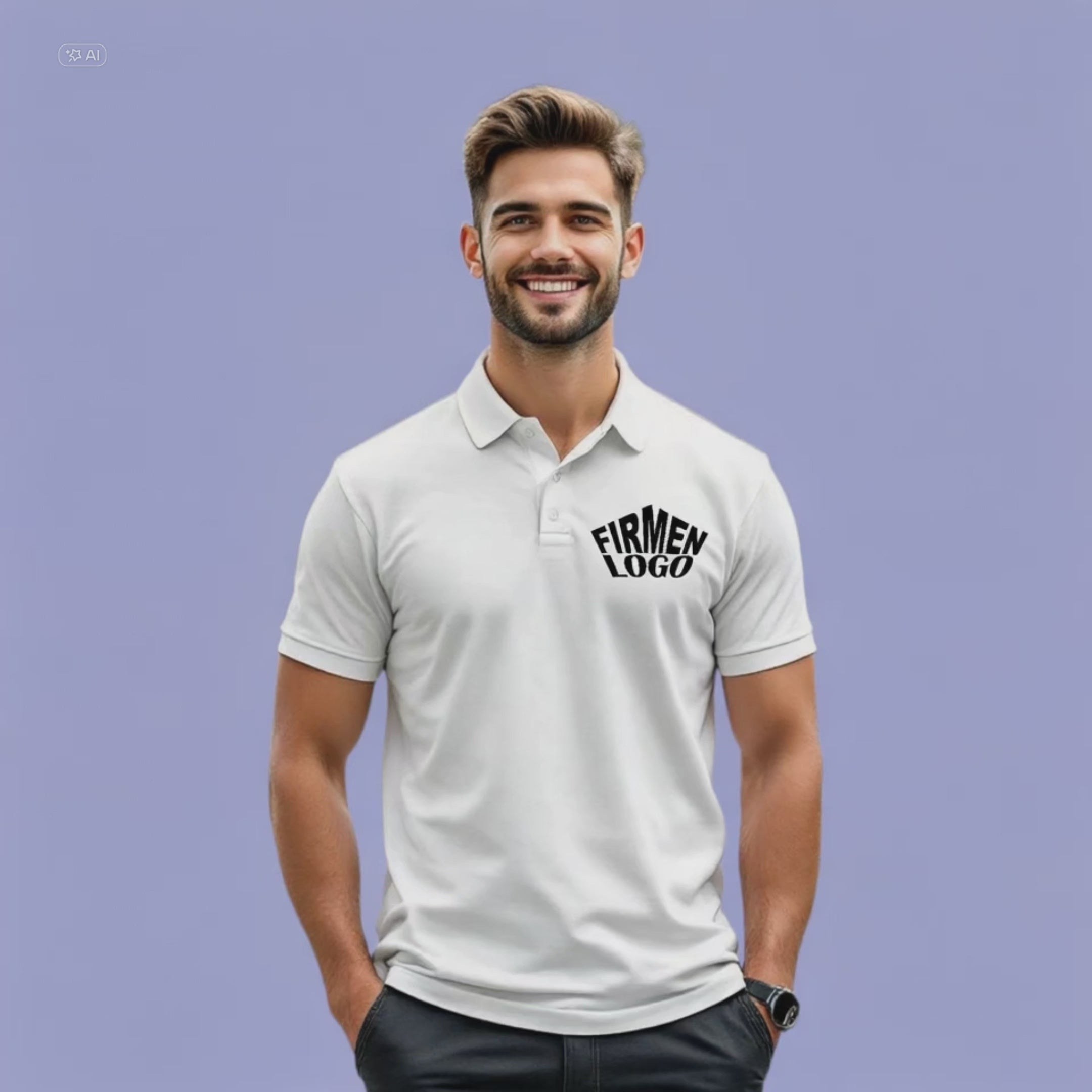Weißes Herren Poloshirt personalisiert mit Firmenlogo