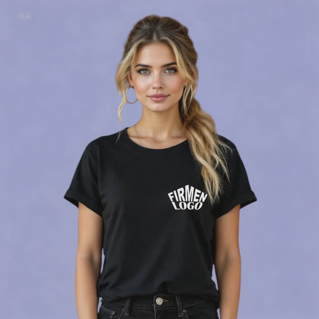 Schwarzes Damen T‑Shirt personalisiert mit Firmenlogo