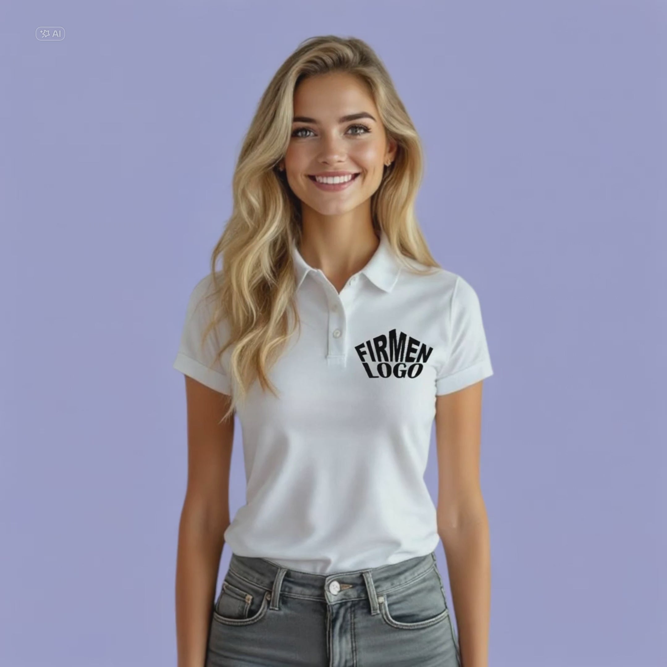 Weißes Damen Poloshirt personalisiert mit Firmenlogo
