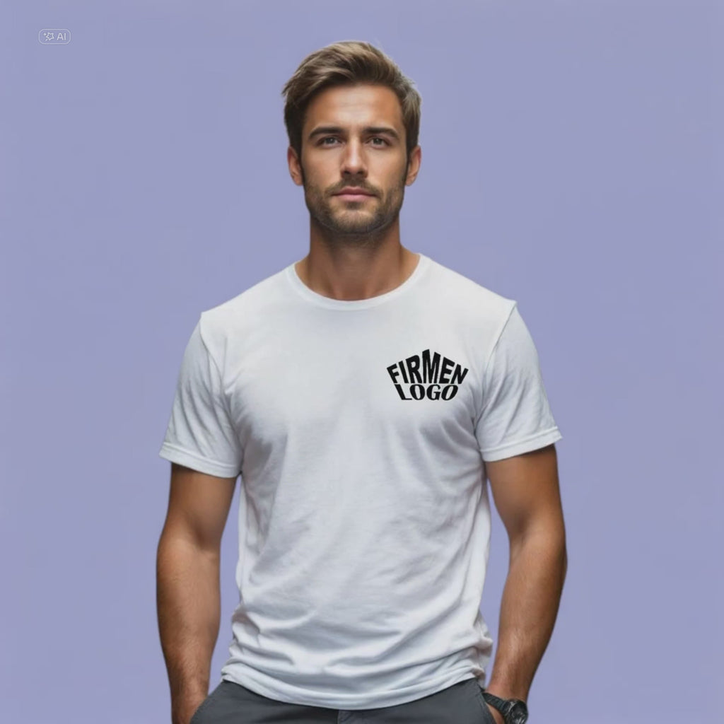 Weißes Herren T‑Shirt personalisiert mit Firmenlogo