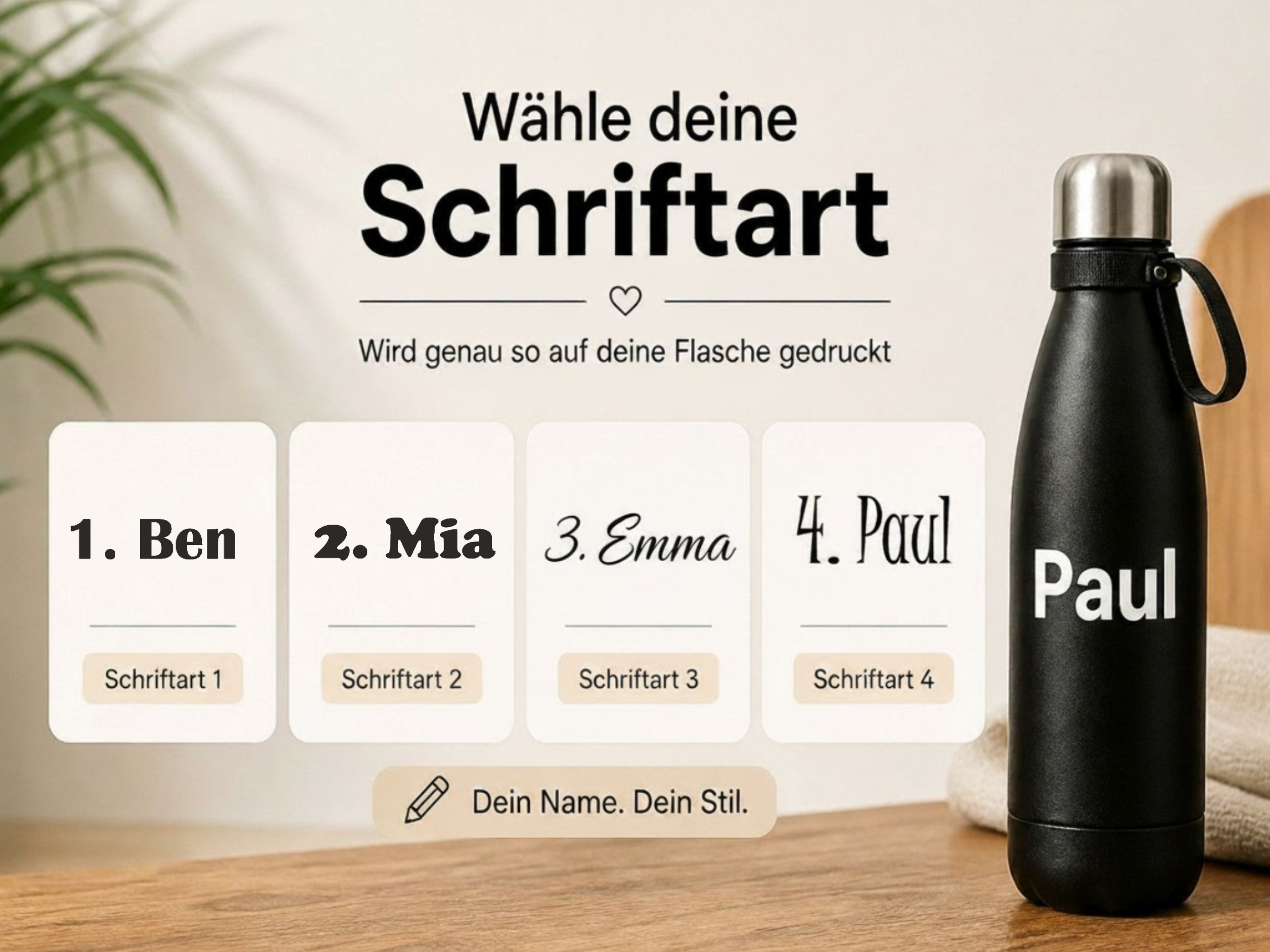 Schwarze Personalisierte Trinkflasche 700ml  mit Namen aus Edelstahl